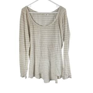 Athleta Striped Boat‎ Neck Long Sleeve Top L Womens Tan White Striped Normcore